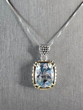Womens Vintage Estate Sterling Silver Topaz Pendant Necklace 12.5g E6633
